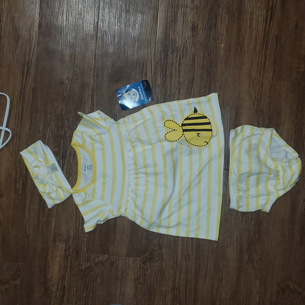 3-Piece Baby & Toddler Girls Bee Garden Dress, Diaper Cover & Headband Set 12 Mo - Picture 2 of 14